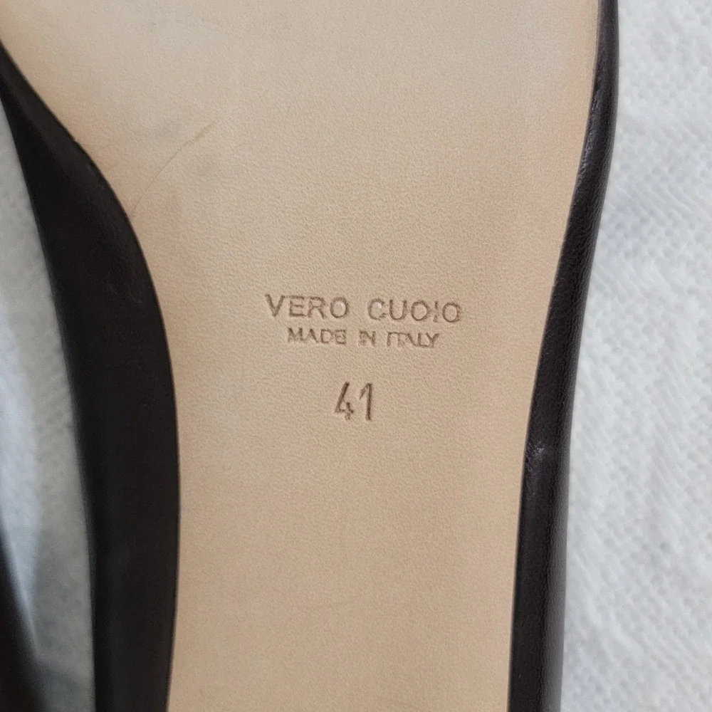Andrea Carrano NEW Made‎ in Italy Dark Brown Block Heel Leather Pumps 41 10-10.5